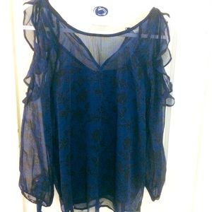 New Old Navy sheer blue floral cutout sleeve top S